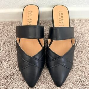 Journee Collection Stasi Slip On Pointed Toe Mules Flats Blck Women 6 New in Box